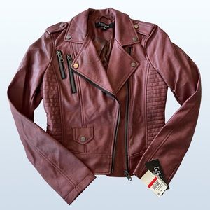 NWT CoffeeShop Faux Leather Jacket in Pomegranate